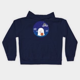 Gordie the Ghost (night sky) | by queenie's cards Kids Hoodie